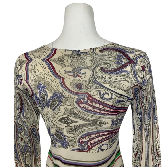 Etro Silk Sweater Italy 44 US 8 Paisley Striped V-Neck Long Sleeve DEFECTED - Picture 8 of 12